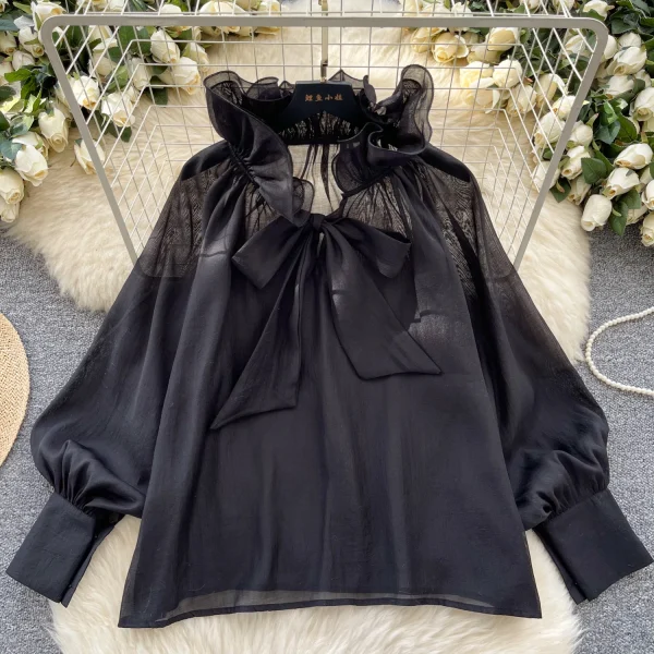LW0831 Long Sleeve Shirt 2025 Spring New Lace-Up Ruffled Loose Temperament Blouses Elegant Women Ladies Tops For Women Casual - Image 4