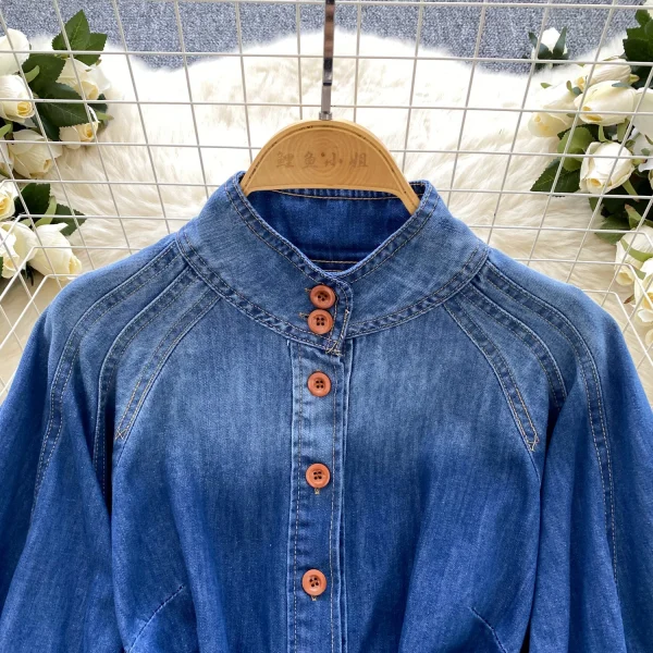 LW0833 Women's Slimming Blouse Solid Pattern Waist Collared Shirt Stand Collar Woven Top Casual Wear Spring 2025 - Image 5