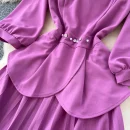 LE4773 Women'S Elegant Dress Diamond Studded Nail Bead Mesh Patchwork Receiving Waist Long Pleated Dress Skirt