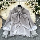 LW0827 Breezy Bow Tie Streamer Satin Blouse Ladies Chic Blouses 2025 Blouses Elegant Women Ladies