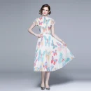 LE1238 in Stock New Pleated Print Evening Gown Dress Elegant Summer 2 Piece Set for Women Miyake Pleated Boutique Midi Skirt