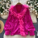 LW0705 Light Luxury Senior Sense Lapel Shirt Women Feather Splicing Temperament Blouses Elegant Women