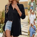 2025 Summer Shirt Women Temperament Commuter Solid Color Long Sleeve Tops High Quality Cotton T-shirt Simple Cardigan Fashion