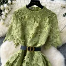 LE2616 Women'S Boutique Autumn Lace Floral Dress Lady Hollow Embroidery Midi Dresses Socialite Party Lace Dresses Women Elegant