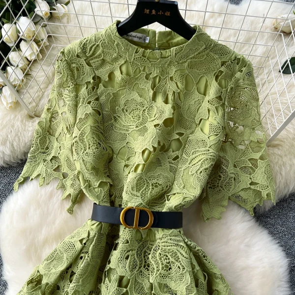 LE2616 Women'S Boutique Autumn Lace Floral Dress Lady Hollow Embroidery Midi Dresses Socialite Party Lace Dresses Women Elegant - Image 3