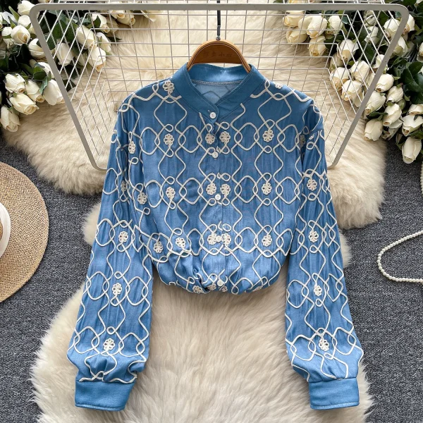 LW0650 Foreign Style Embroidery Single Breasted Shirt Woman Vintage Loose Base Long Sleeve Shirt Woman Blouses for Lady - Image 6