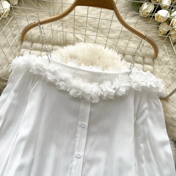LW0822 Niche Chain Stereoscopic Lace Loose-Fitting Chic Shirt Blouses For Lady Blouses Elegant Women Ladies - Image 6