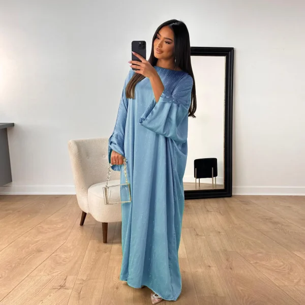 LE2727 Middle East Muslim Elegant Long-Sleeved Dinner Dress Hot Drill Craft Set Robe Long Dress Abaya Women Maxi Dresses