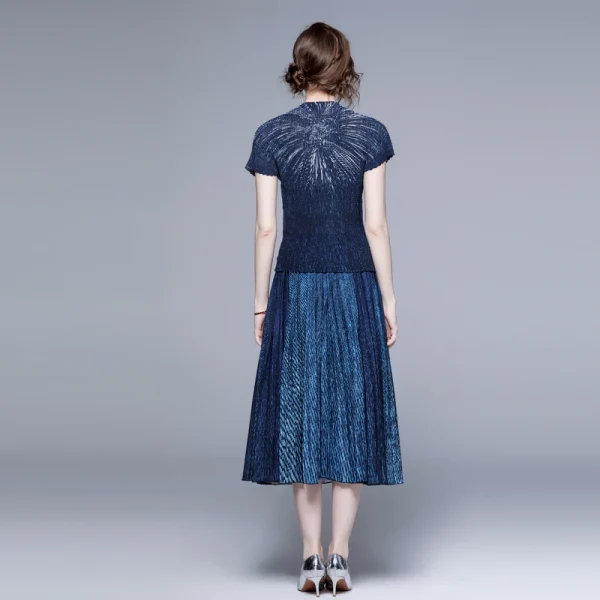 LE1241 in Stock Summer Casual Floral Midi Skirt Pleated Women Plus Size 2 Piece Set Women Miyake Pleated Printed Boutique Dress - Image 4