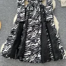 LE2766 Niche Women'S Dress 2025 Autumn Printed Dress Senior Sensor-Mesh Patchwork Print Suit Collar Waist Long Skirt