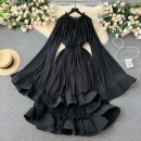 LE2638 Cape-Style Women'S Gown Luxury Retro High Fashion V-Neck Lace-Up Trumpet Sleeves Peplum Temperament Long Casual Dresses