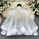 LW0707 Vintage Puffy Sleeve Shirt Women'S Autumn Butterfly Bow Tie Mesh Design Top Blouses Elegant Women Ladies