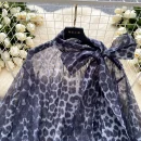 LW0708 Vintage Light Wind Leopard Print Shirt Women Butterfly Bow Tie Mesh Temperament Blouses Elegant Women Ladies