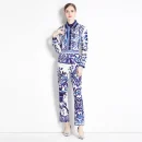 LE1861 Luxury Women'S Suit Mayorika Printed Shirt High Waisted Straight Leg Pants Formal Office Party 2 Piece Set
