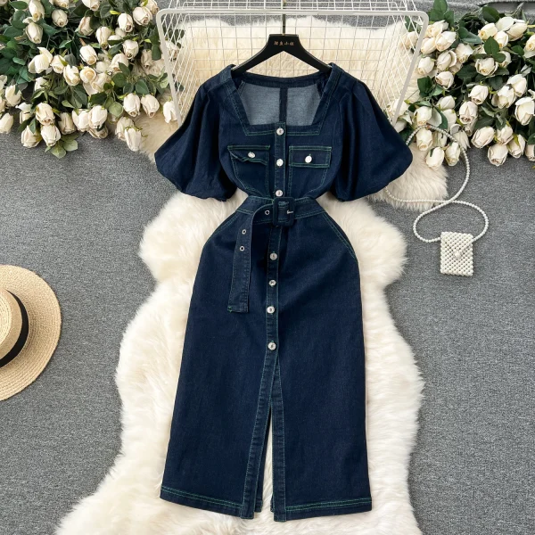 LE2651 Boutique Denim Dresseses Female Korean Short-Sleeved Autumn Midi Dress Direct Elegant Women'S Dresses