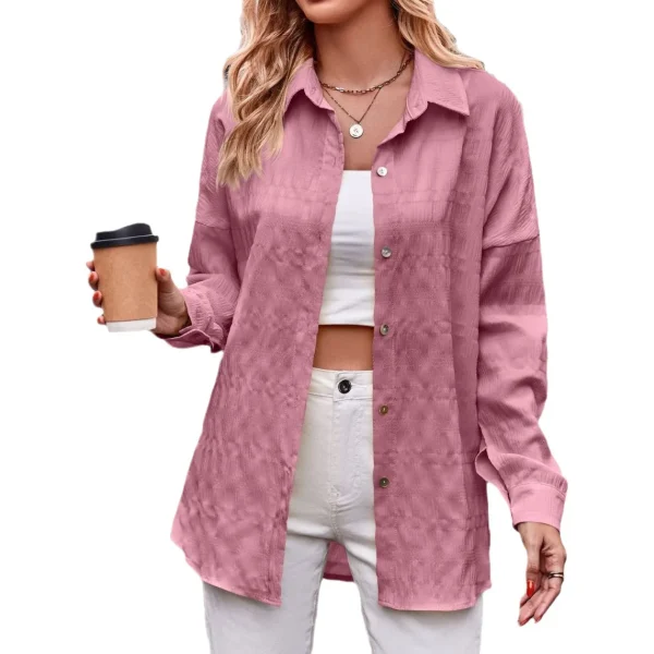 Fall and Winter New Cross-border Casual Fashion Bubble Plaid Loose Plaid Shirt Blouse - Image 3