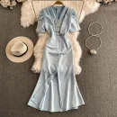 LE2657Chic Maxi Evening Dress Woman Love Button Fishtail Dresses 2025 High-End V-Neck Romantic Dinner Party Long Dress Lady