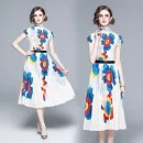 LE1247 in Stock Women'S Miyake Pleated T-Shirt Printed Long Pleated Skirt High Quality Fabric Women'S Sets Boutique Clothing
