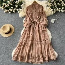 LE2620 Autumn Vintage Hollow Hook Flower Lace Dresses Elegant Women'S Boutique Women'S Boutique Socialite Long Dress