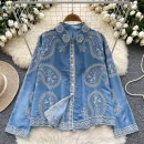 LW0655 Vintage Style Embroidery Shirt Women'S Loose Casual Long-Sleeved Blouse Shirts for Women Tops