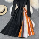 LE2690 2025 Office Lady Evening Dresses Autumn Elegant Temperament Long Dresses Patchwork Gradual Color Pleated Dresses Winter