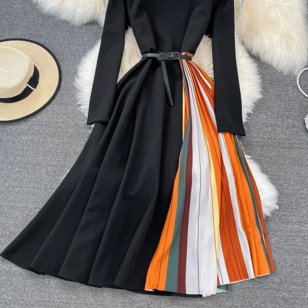 LE2690 2025 Office Lady Evening Dresses Autumn Elegant Temperament Long Dresses Patchwork Gradual Color Pleated Dresses Winter - Image 4