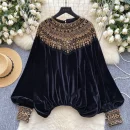 LW0835 Light Luxury Senior Sense Velvet Shirt Women Inlaid Diamond Loose Design Temperament Blouses Elegant Women