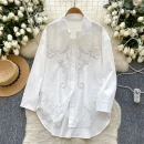 LW0750 Spring Shirt Women 2025 New Hollow Lace Hook Loose Thin Irregular Foreign Style Striped Blouses Elegant Women