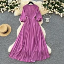LE4773 Women'S Elegant Dress Diamond Studded Nail Bead Mesh Patchwork Receiving Waist Long Pleated Dress Skirt