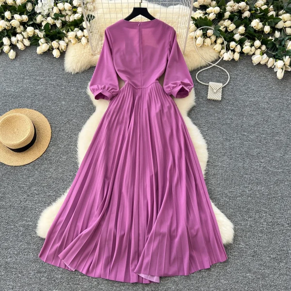 LE4773 Women'S Elegant Dress Diamond Studded Nail Bead Mesh Patchwork Receiving Waist Long Pleated Dress Skirt - Image 4