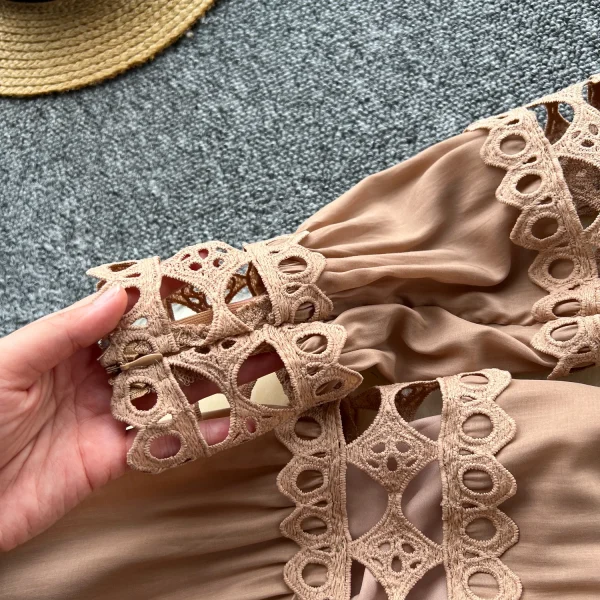 LE2620 Autumn Vintage Hollow Hook Flower Lace Dresses Elegant Women'S Boutique Women'S Boutique Socialite Long Dress - Image 4