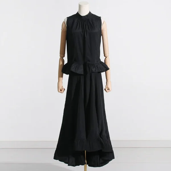 LE1687 Boutique Hot Sale 2025 New Pleated Collar Sleeveless Top Asymmetric Splicing Ruffled Half-body Skirt Two-piece Set - Image 3