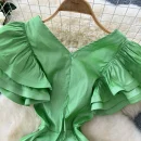 LE4772 Superior V-Neck Lotus Ladies Dress Sleeve Waist Slimming Irregular Design Sense of Banquet Dress