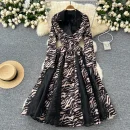 LE2766 Niche Women'S Dress 2025 Autumn Printed Dress Senior Sensor-Mesh Patchwork Print Suit Collar Waist Long Skirt