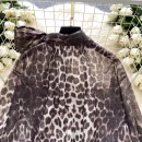 LW0708 Vintage Light Wind Leopard Print Shirt Women Butterfly Bow Tie Mesh Temperament Blouses Elegant Women Ladies