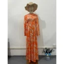 LE2701 Middle East Banquet Long Evening Dress Lady 2025 Autumn Exotic Stand Collar Long-sleeved Printed Maxi Dress Women