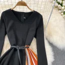LE2690 2025 Office Lady Evening Dresses Autumn Elegant Temperament Long Dresses Patchwork Gradual Color Pleated Dresses Winter
