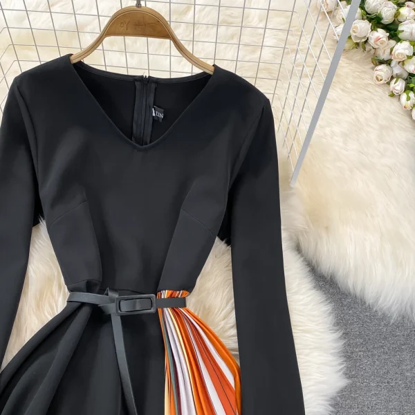 LE2690 2025 Office Lady Evening Dresses Autumn Elegant Temperament Long Dresses Patchwork Gradual Color Pleated Dresses Winter - Image 3