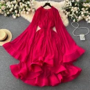 LE2638 Cape-Style Women'S Gown Luxury Retro High Fashion V-Neck Lace-Up Trumpet Sleeves Peplum Temperament Long Casual Dresses
