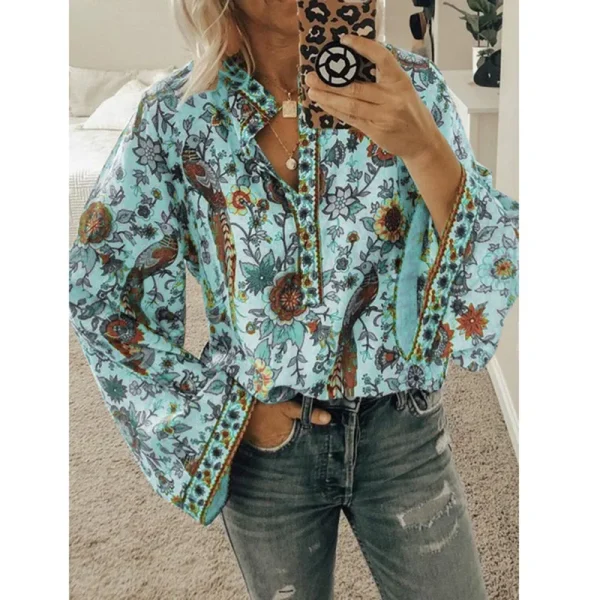 Women's Chiffon Floral Printing Blouses Elegant Shirts Women Tops - Image 5