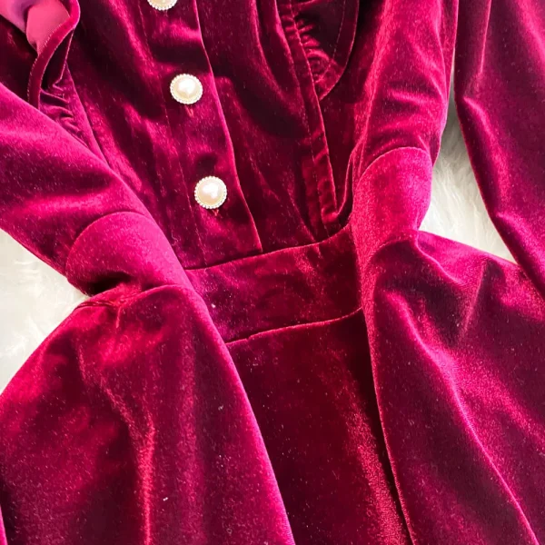 LE2660 2025 Winter Socialite Midi Evening Dresses for Woman Autumn High-End Dinner Dress Pearl Button Velvet Long Dress Female - Image 5