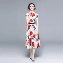 LE1246 in Stock Boutique Womens 2 Piece Sets High Quality Fabric Short-Sleeved Top Miyake Pleated Printed Long Pleated Skirt