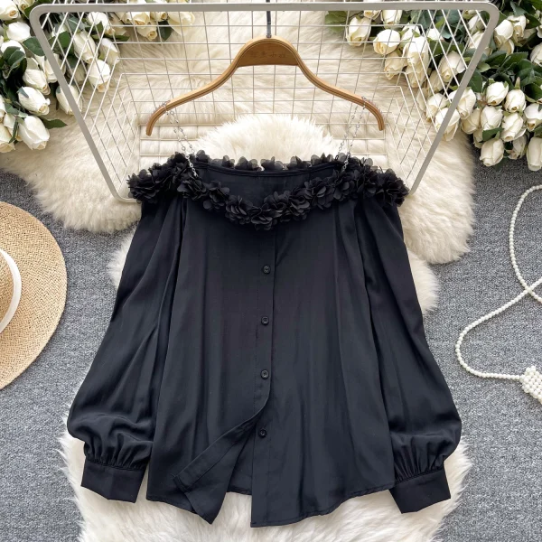 LW0822 Niche Chain Stereoscopic Lace Loose-Fitting Chic Shirt Blouses For Lady Blouses Elegant Women Ladies - Image 2