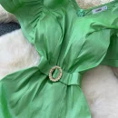 LE4772 Superior V-Neck Lotus Ladies Dress Sleeve Waist Slimming Irregular Design Sense of Banquet Dress