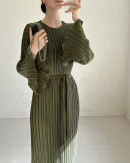 LE2587 Women'S Boutique Fold Casual Dresses Autumn Flared Long Sleeve Pleated Maxi Dresses Women Socialite Party Evening Gown