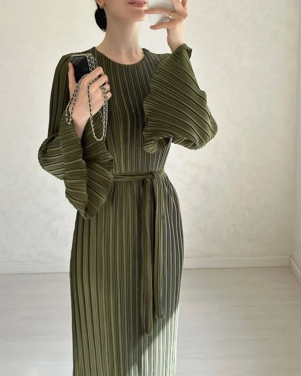 LE2587 Women'S Boutique Fold Casual Dresses Autumn Flared Long Sleeve Pleated Maxi Dresses Women Socialite Party Evening Gown - Image 4