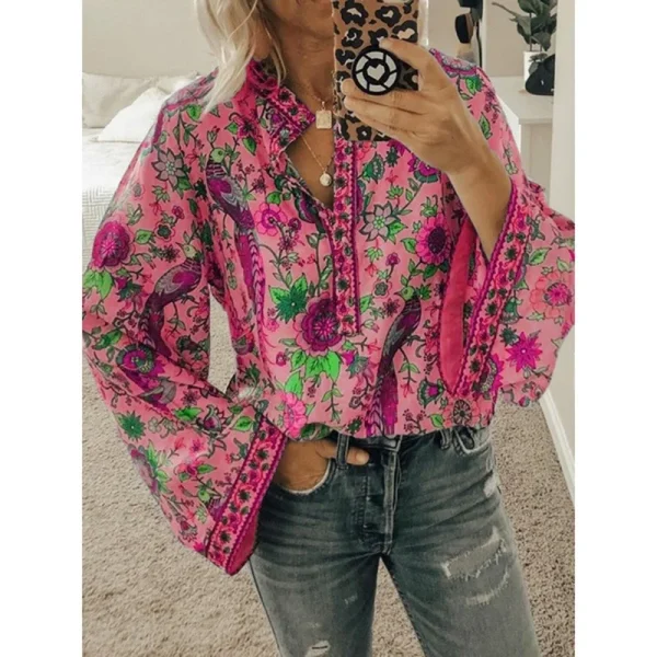 Women's Chiffon Floral Printing Blouses Elegant Shirts Women Tops - Image 4
