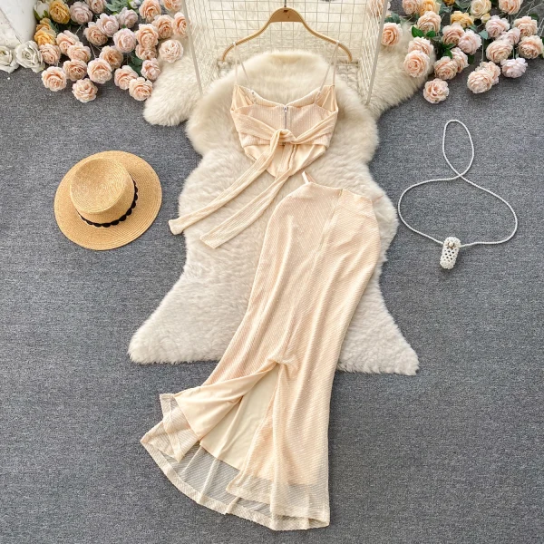 LE2076 Luxury Luxury Glitter Tank Top 100 Fish Tail Skirt Sexy Vacation Style Two-Piece Set - Image 2