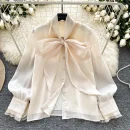 LW0827 Breezy Bow Tie Streamer Satin Blouse Ladies Chic Blouses 2025 Blouses Elegant Women Ladies