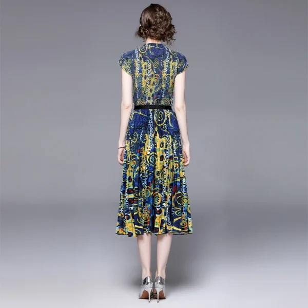LE1359 Miyake Pleated Skirt 2025 New Stand Collar High Stretch Print Top Pleated Skirt Boutique 2 Piece Set Loose Large Size - Image 3